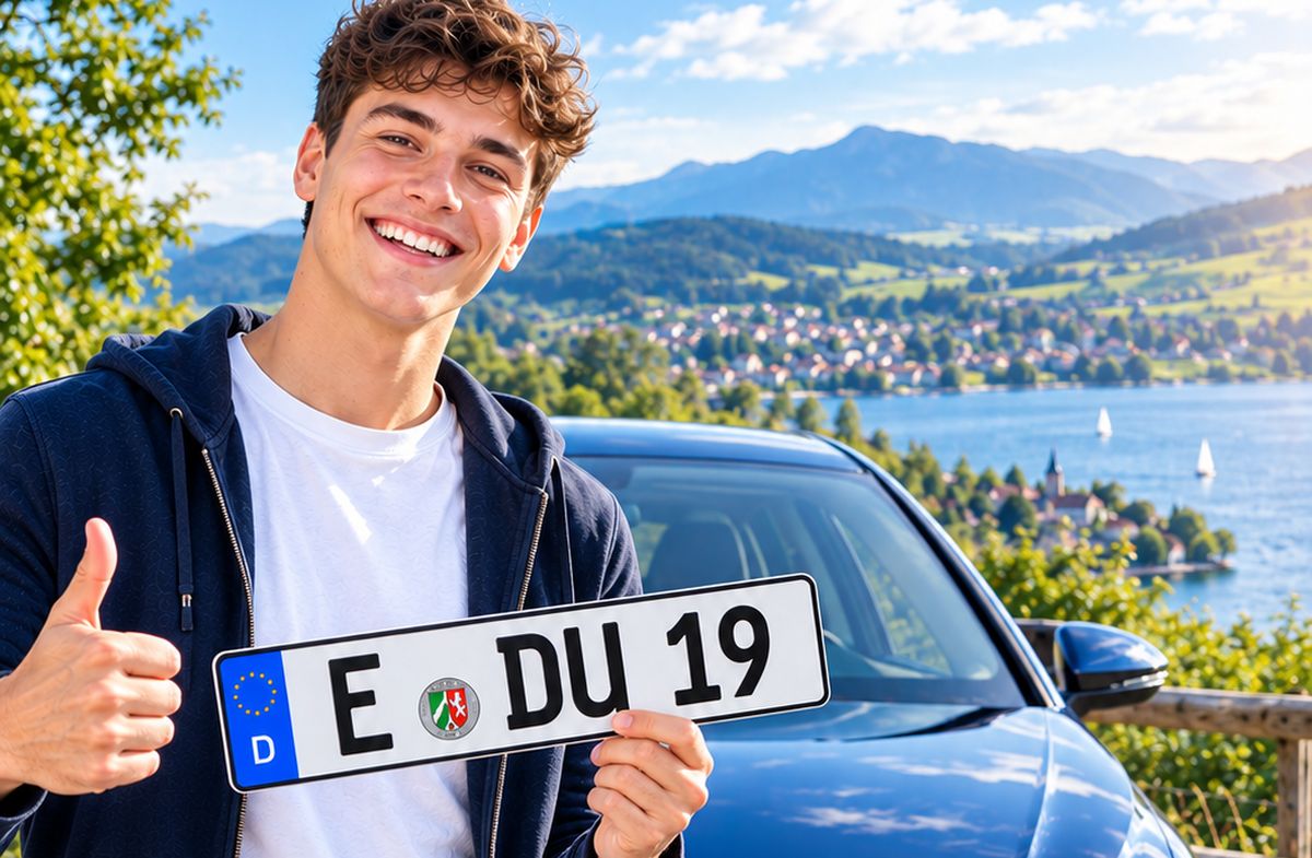 Kunde hält sein neues Kennzeichen für Essen in den Händen